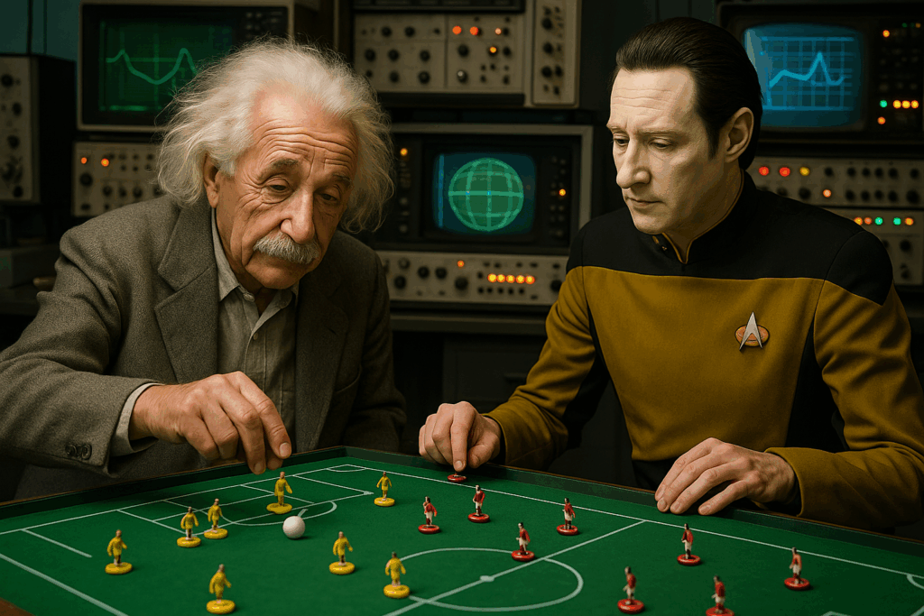 Einstein e Data che giocano A Subbuteo